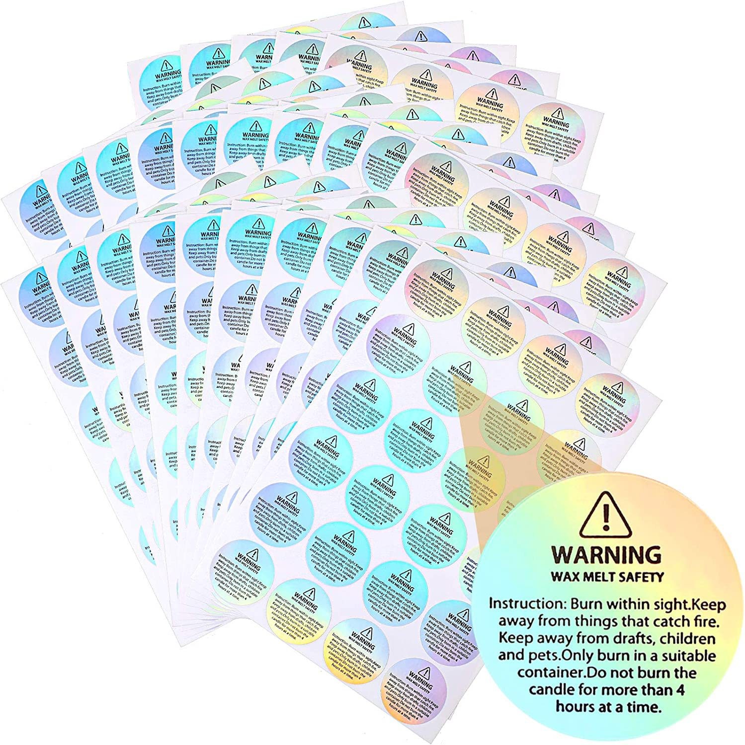 Candle Warning Label - Holografische 96 stuks kaarswaarschuwingslabels Kaarsenpotcontainerstickers Veiligheidsstickers