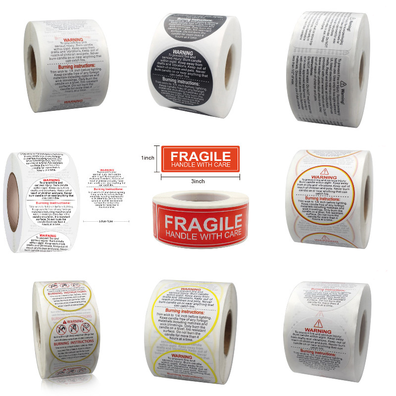 Candle Warning Label - 1Roll Breekbare Stickers Kaars Waarschuwing Label